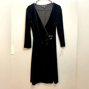 NWT Connected Apparel Size 10 Black Velvet 3/4 Sleeve Rhinestone  Ruched Dress